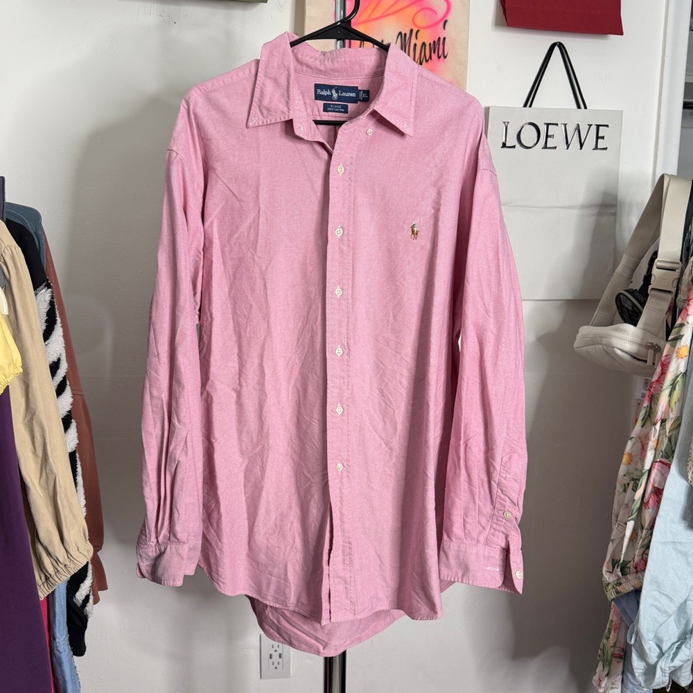Ralph Lauren Blake Pink Button Down‎ Shirt Brown Horse